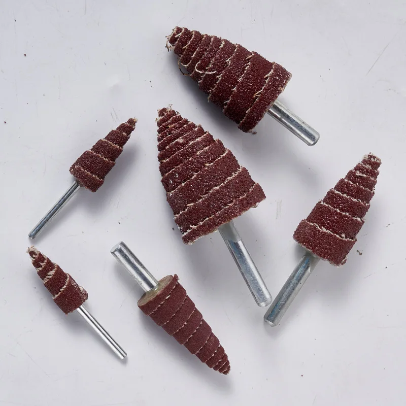 

Cone emery cloth grinding head Woodworking grinding and polishing deburring belt handle Cone emery cloth louver