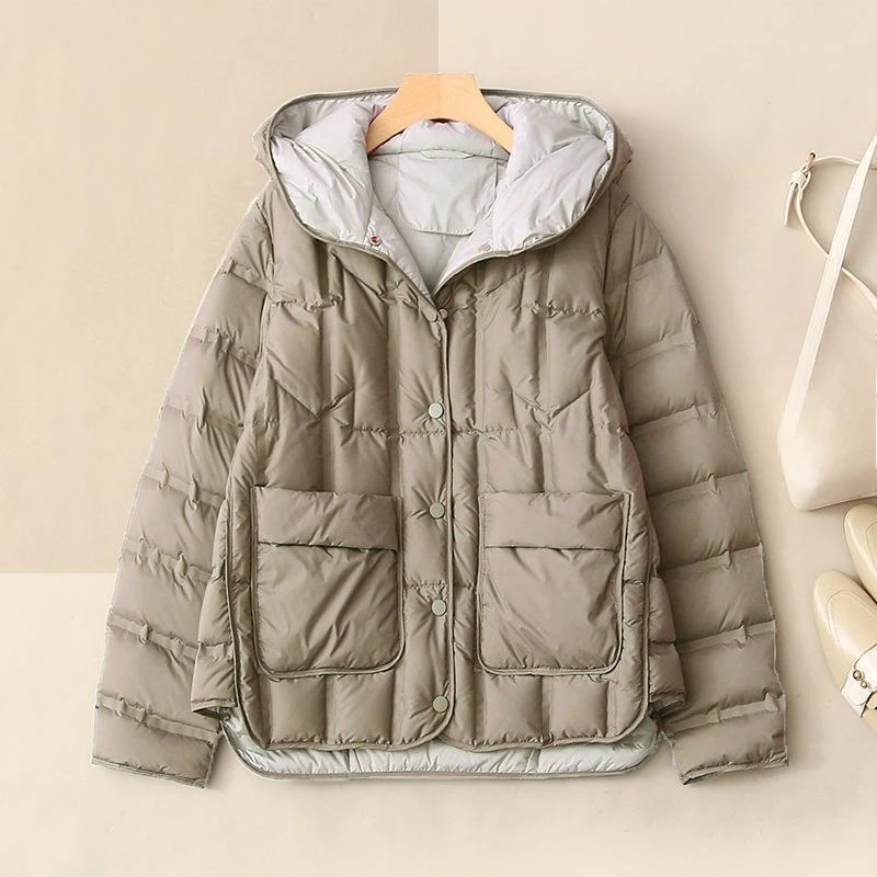 Korean Version of Light and Thin Down Jacket Women's Short Hooded Single-breasted Loose Thin Straight Rubber Winter New Jacket