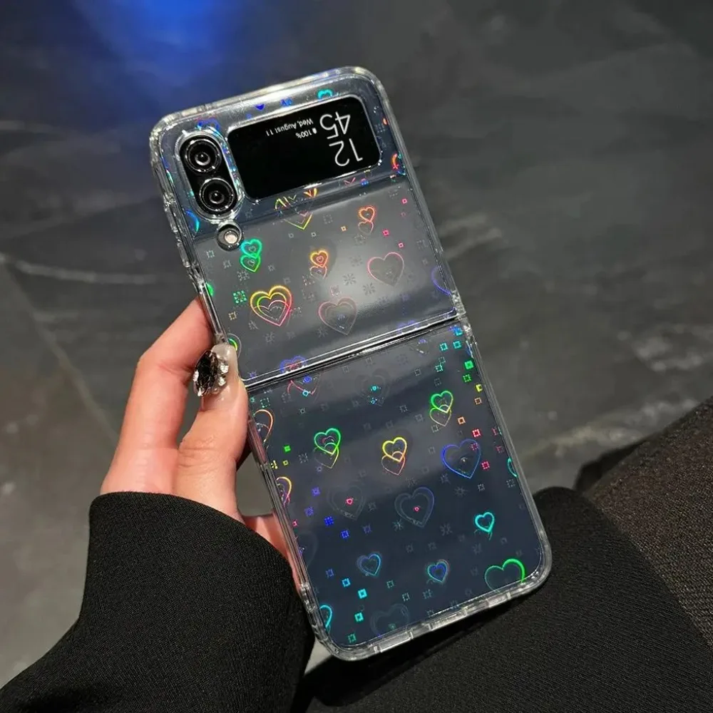 Casing Ponsel Akrilik Transparan Laser Mewah untuk Samsung Galaxy Flip7 6 5 4 3, Pelindung Anti Benturan, Modis dan Menawan