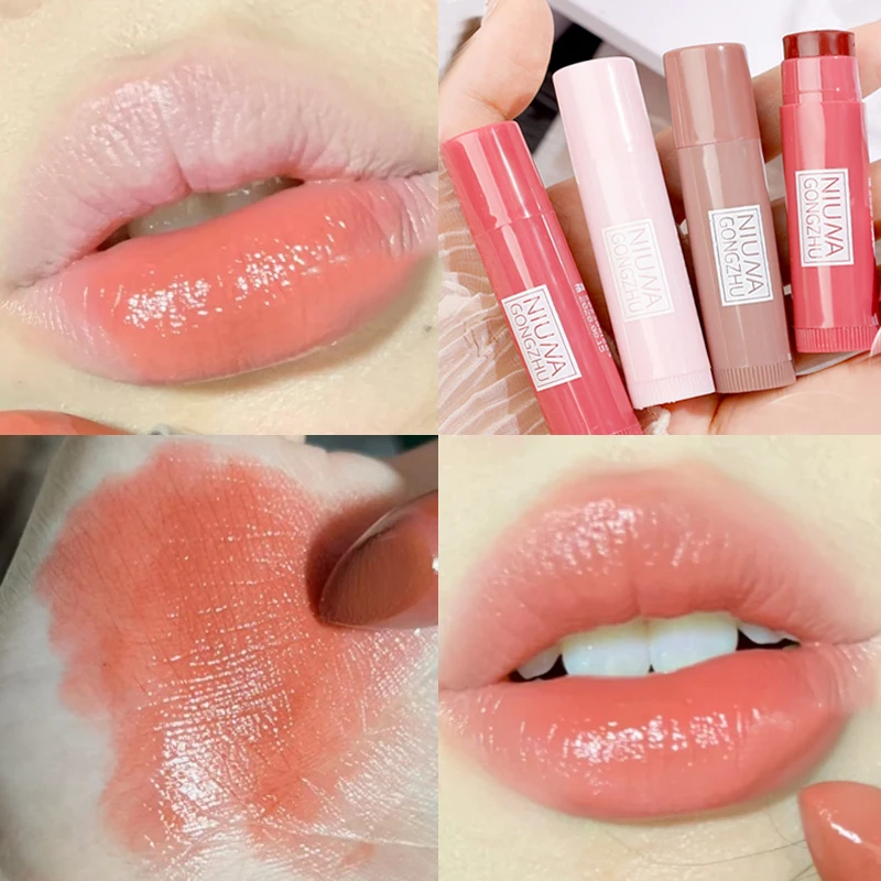 Bálsamo labial colorido gelatina hidratante, impermeável duradoura, tonalidade antiaderente, batom vermelho marrom pêssego, maquiagem de lábios coreanos, cosmético