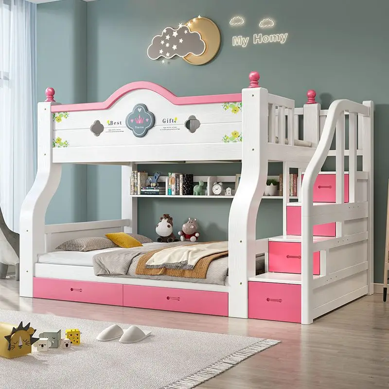 

-For ModernCombined Bunk Bed Children Luxury Loft Bed Boys Girls Home School Hotel Apartment Baby Bed Bedroom Furniture Wood&