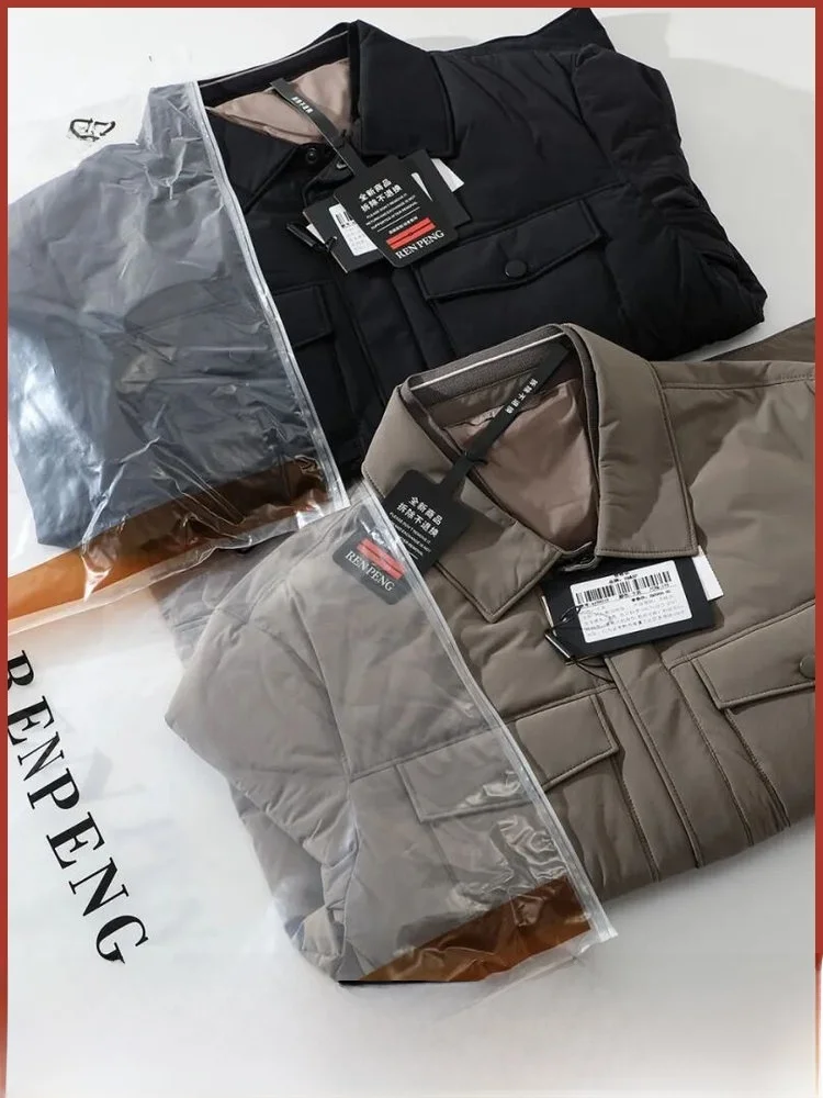 

Heavyweight Busin Casual down Jaet Men's Workwear Coat with Zipper Nylon Fabric Windproof 90 Du down Filling