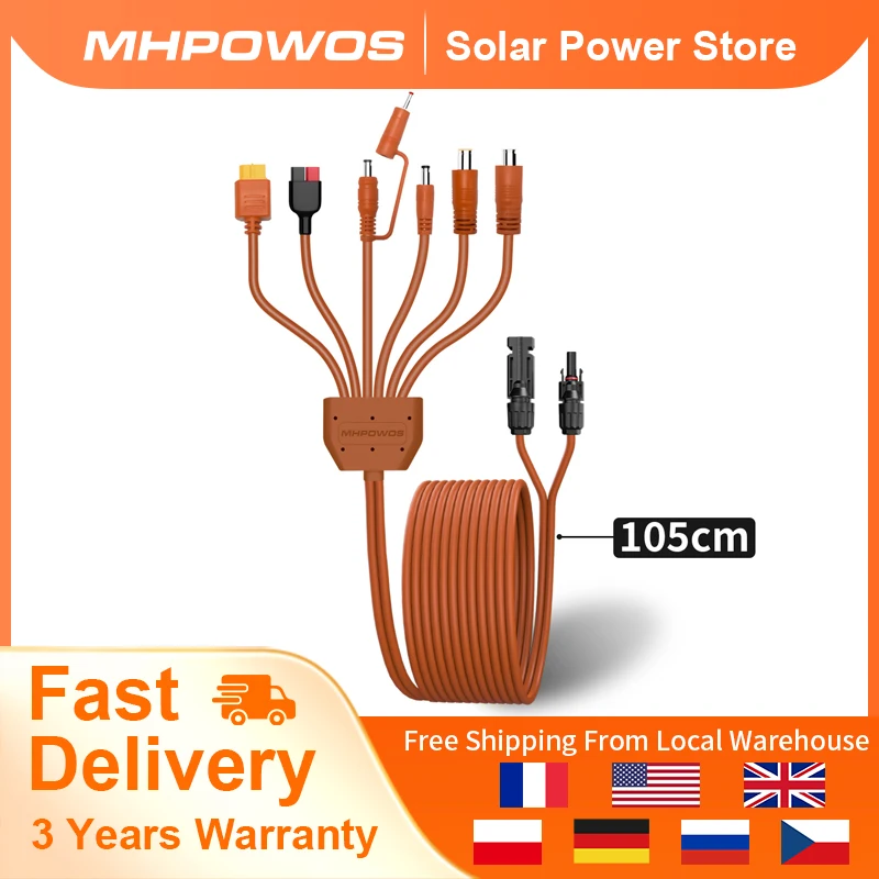 MHPOWOS 7-in-1 Solar Panel Connector Extension Line Solar Photovoltaic Panel Adaptor Cable Connector Battery Plate Assembly