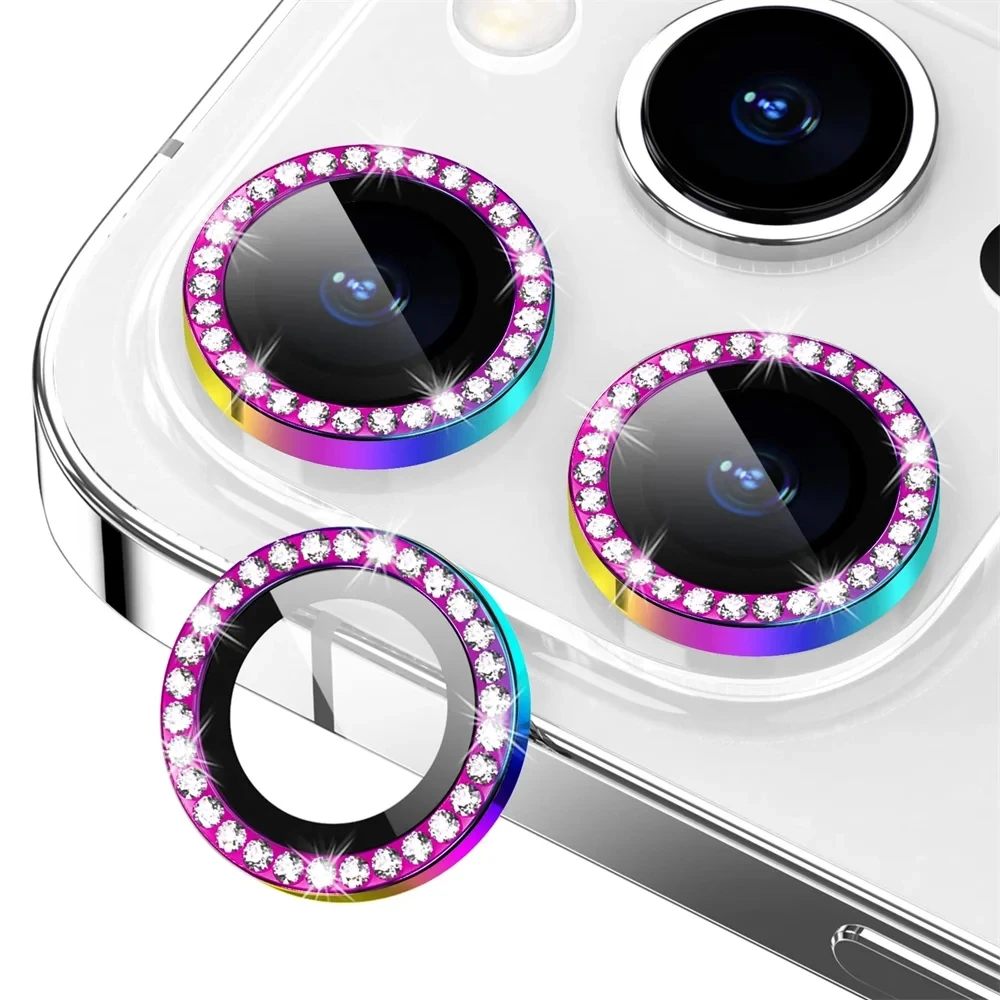 

100pcs Glitter Diamond Camera Lens Protector For iPhone 11 14 15 Pro Max 13 12 Pro 9H Tempered Glass Screen Protector Cover