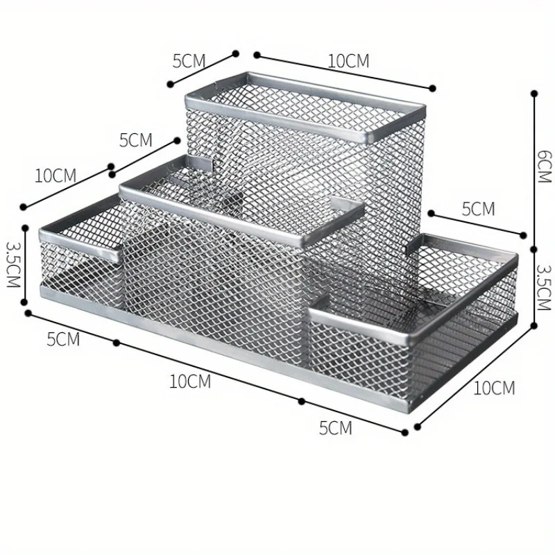1Pc Multifunctional Metal Iron Mesh Pen Holder Three Four Compartment Desktop Organizer for Students Office Stationery Storage