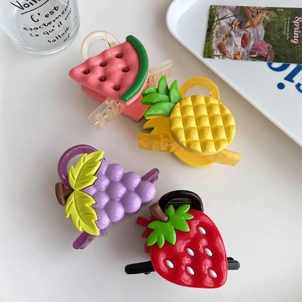 Cute Pineapple Fruit Hair Claw Watermelon Headwear Strawberry Claw Clip Korean Style Hair Accessories Large Shark Clip Girl