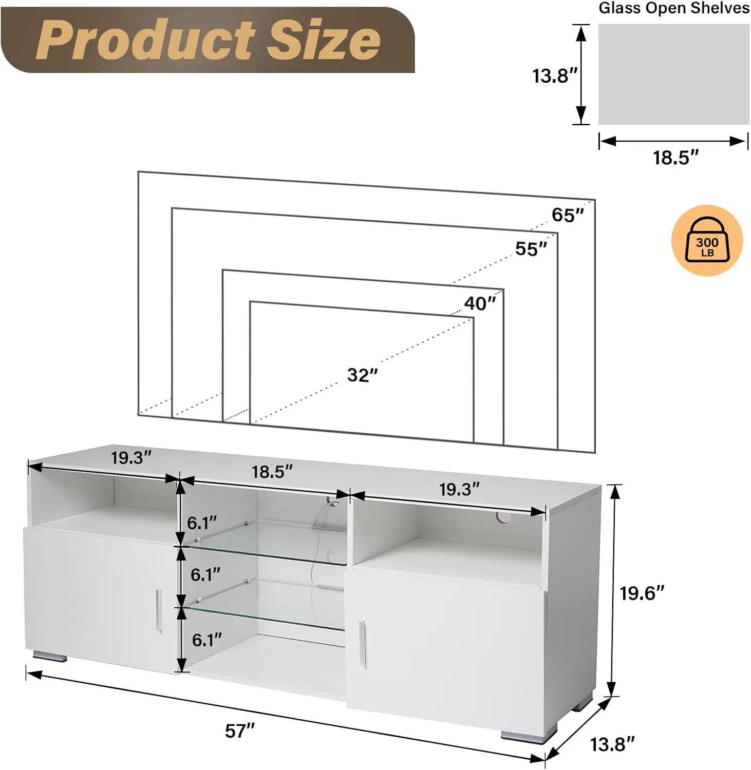 LED TV Stand for 65 inch TV White LED Entertainment Center with High Glossy Storage Modern Gaming TV Media Console