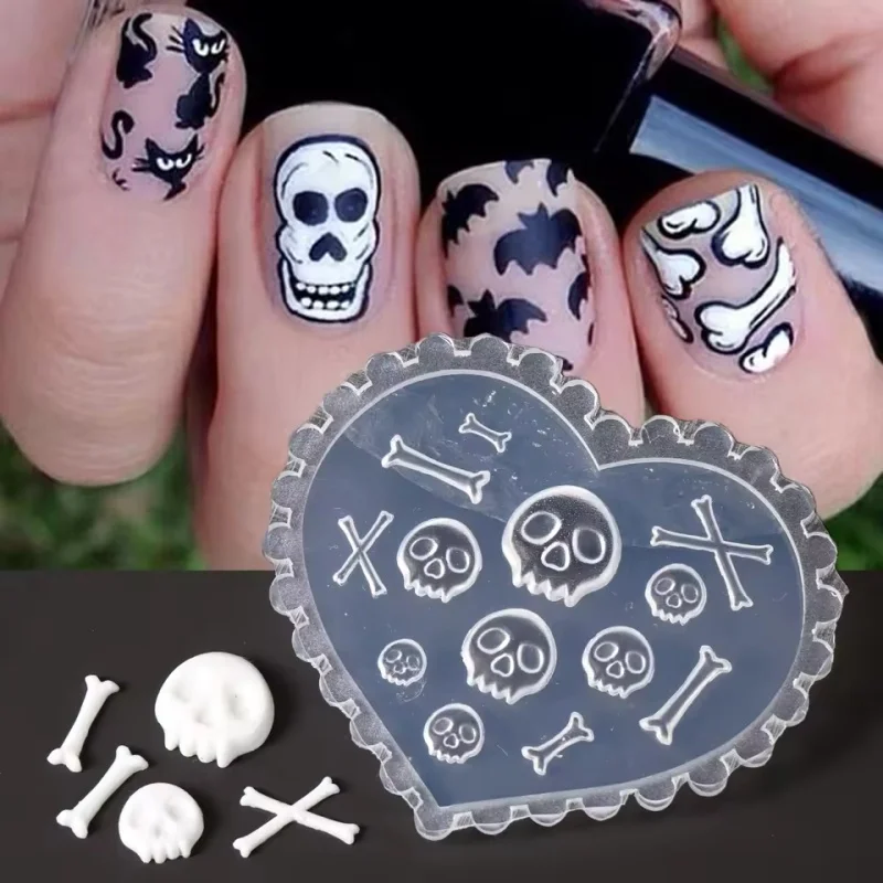 1pc ハロウィンスカルヘッドクリスマス鹿 3D アクリルネイルモールドネイルデコレーション DIY シリコーンマニキュアモールドネイルアートモールド