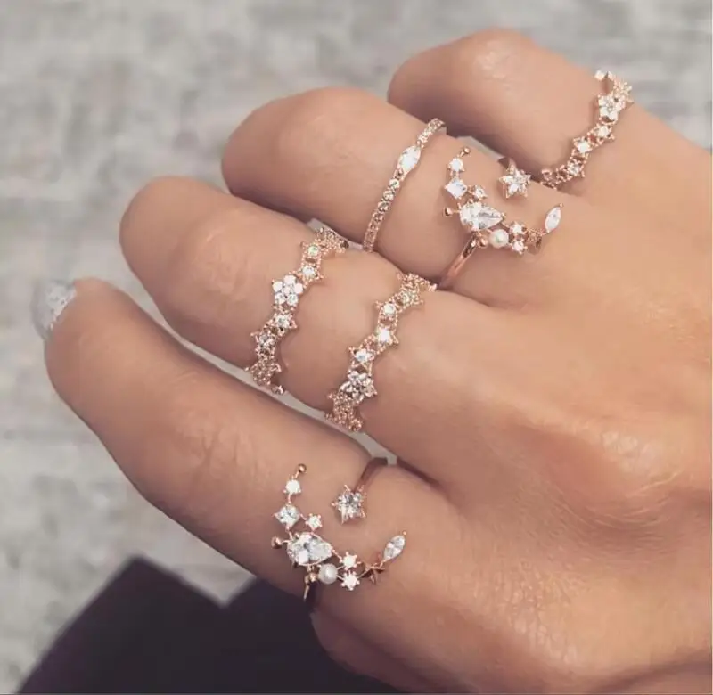 wholesale  crescent moon unique fashion open adjust girl women ring  Micro Pave Cubic Zirconia Minimal Jewelry