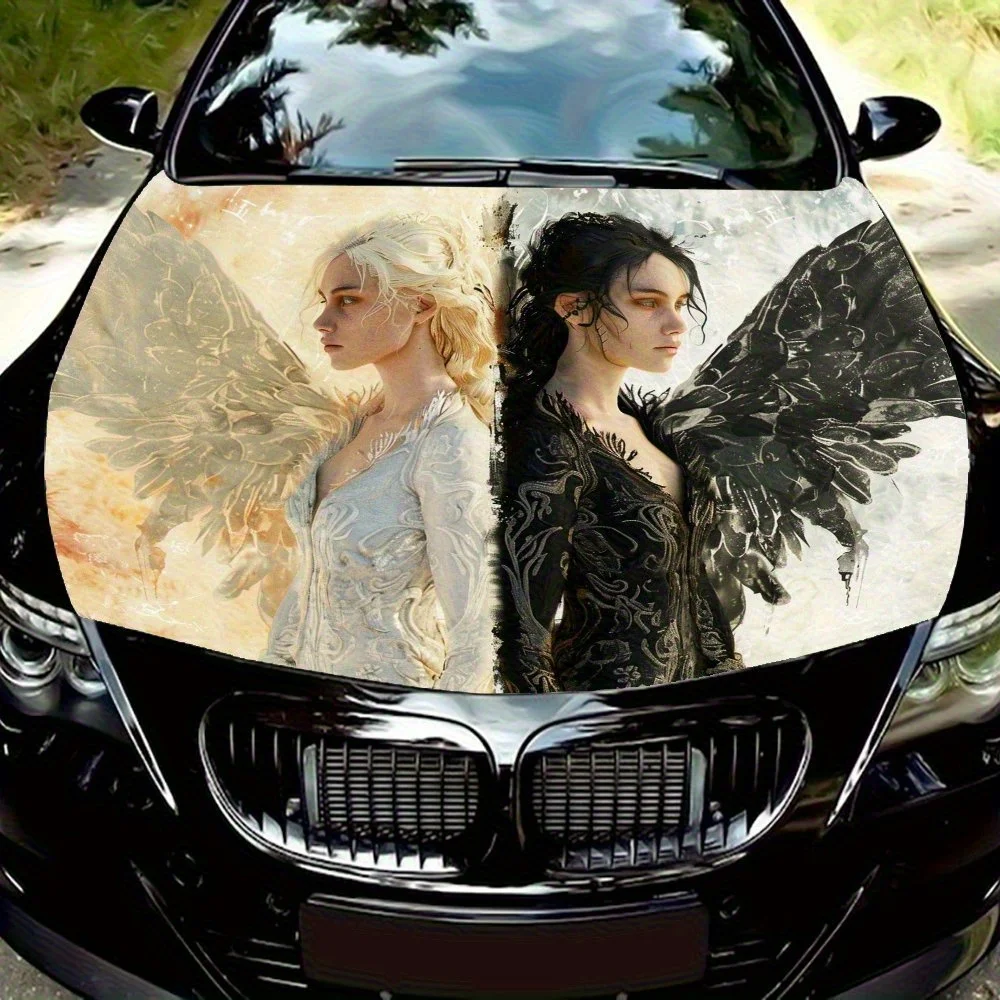 

Half Angel, Half Devil Vinyl Car Wrap - Durable, Splash-Resistant Hood Decal Sticker, Easy Removal, Universal Fit For Engine Cov