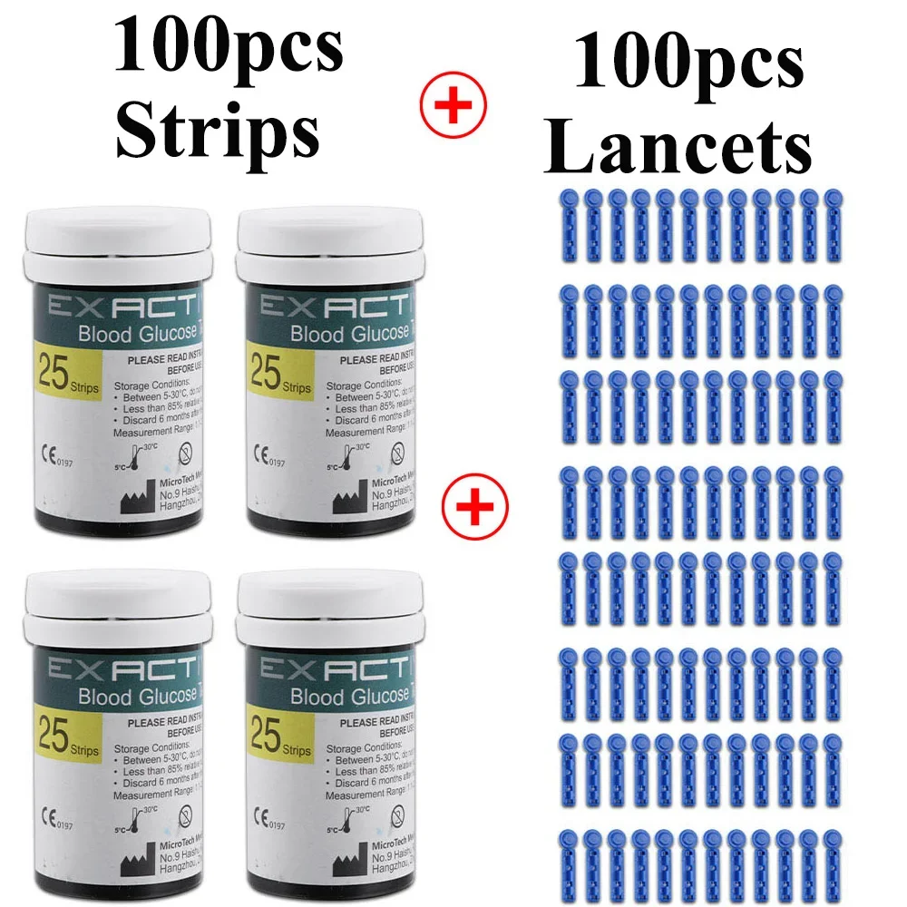 

100pcs Diabetic Test Strips +100pcs Lancets for Blood Sugar Monitor Glucometer Diabetes Glucose Meter Medical Accessories Health