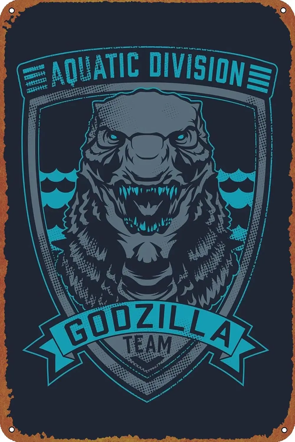 Godzilla: Aquatic Division Movie Poster Tin Sign Cafe bar Home Wall Art Decoration Retro Metal Tin Sign 8x12 inch