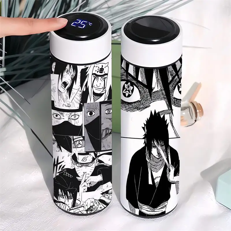 Naruto Anime Cartoon Ninja Sasuke Smart Thermos Cup Ins Stainless Steel Smart Led Temperature Measuring Water Cup Holiday Gifts