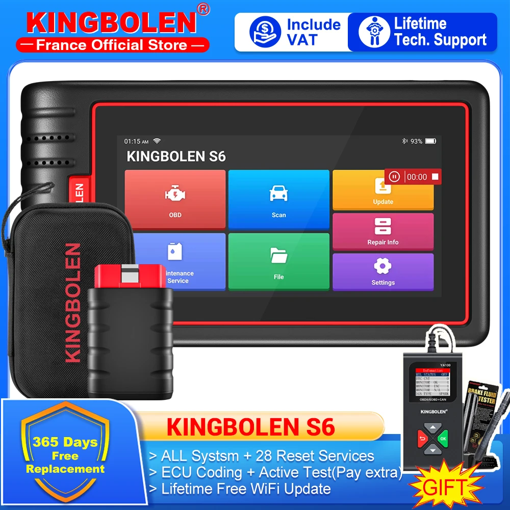 Kingbolen S6 OBD2 Scanner Bluetooth All System Code Reader Car Diagnostic Tool Auto-VIN 28 Reset Oil Reset Lifetime Free Update