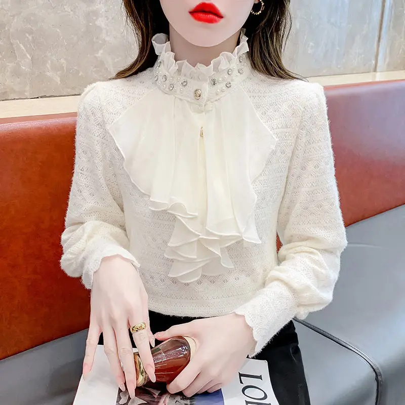 Fashionable Long Sleeve Lace Base Shirt Women's Outerwear Autumn Stylish Design Trendy Top Quality Material Sleeveless E11271