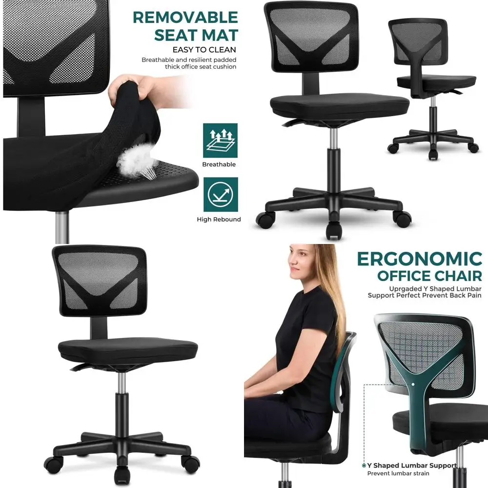 

Эргономичное офисное кресло с сетчатой спинкой и колесиками, регулируемое, для домашнего офиса, идеально подходит для небольших помещений, черное