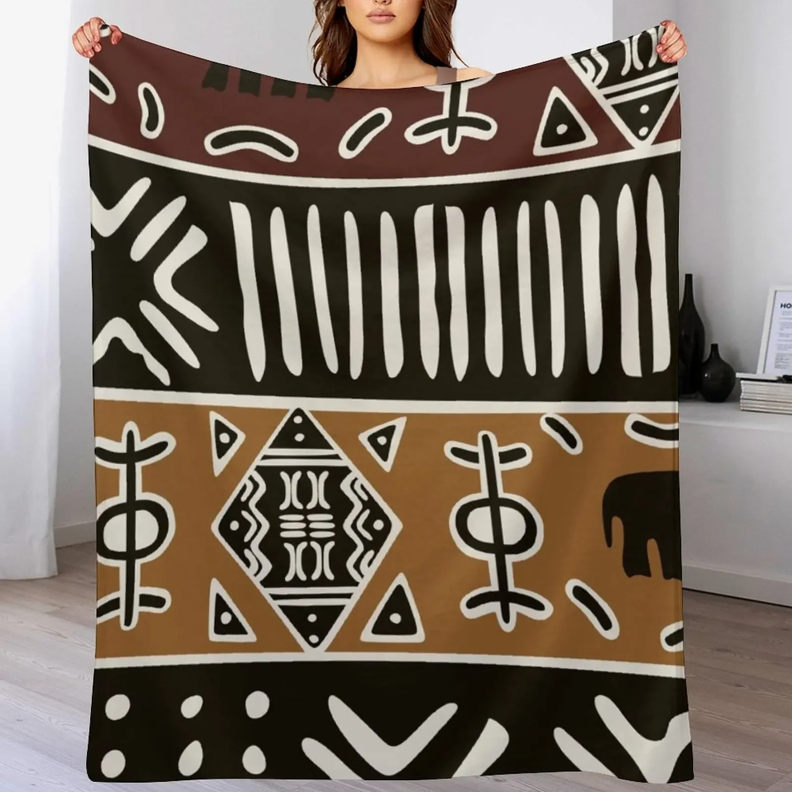 

African mud cloth with elephants Throw Blanket Blankets For Bed Blankets For Baby for babies Cute Blankets