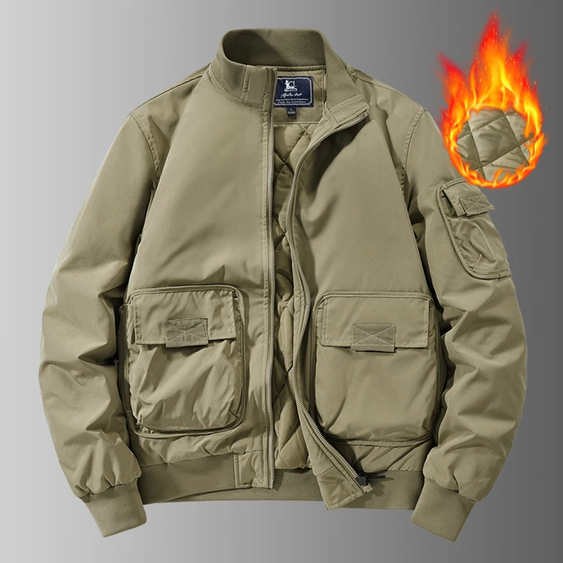 Hiking Jackets New Men Fashion Casual Warm Jackets Thicken Windproof Cotton Overcoats Male Military Tactical Solid Coats Parkas