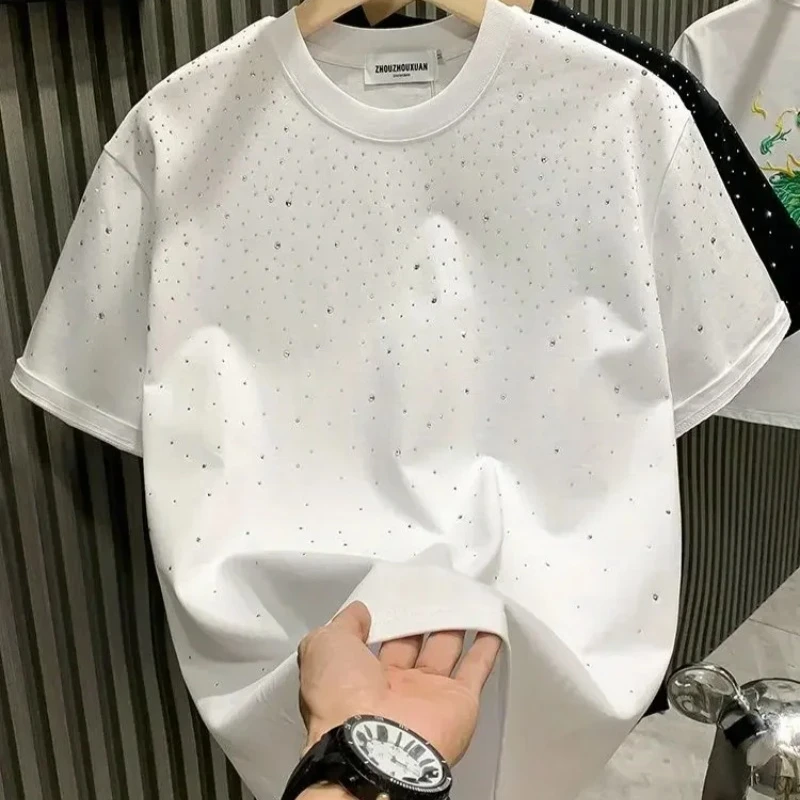 New Luxury Men's T-shirt Hot Diamond Printed Half Sleeve Fashion Round Neck Casual Summer High-end Men Tops T Shirts image 3