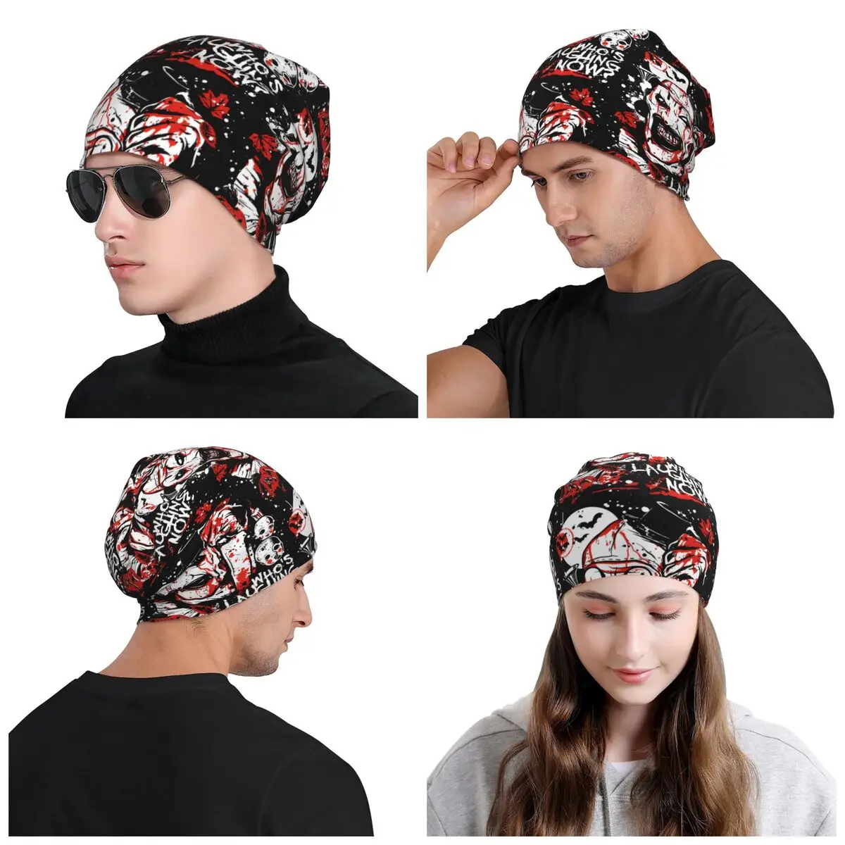 Personalizado retro t-terrifiers halloween crânios gorros bonés para homens mulheres streetwear inverno quente malha chapéu adulto filme bonnet chapéus