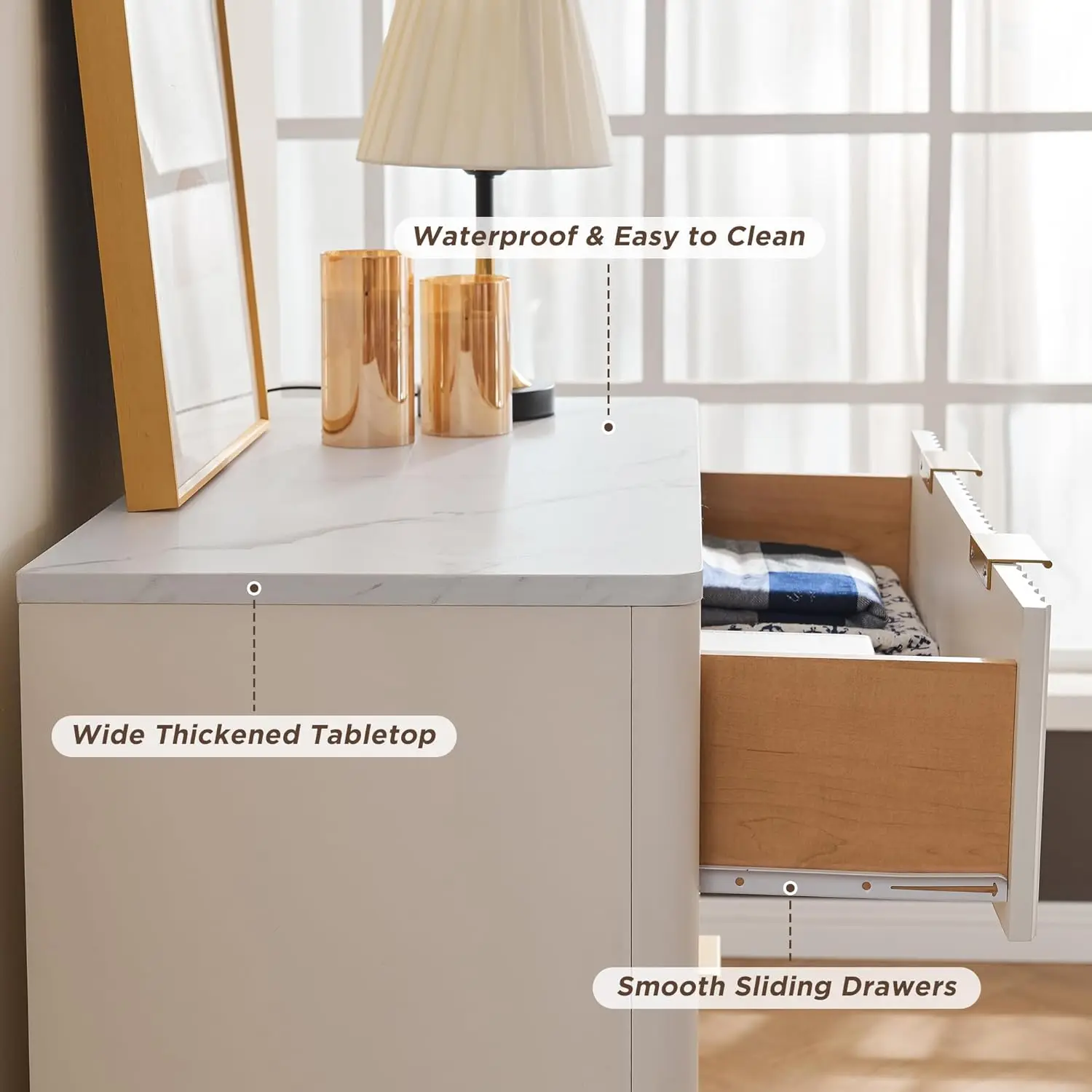 Fluted 5 Drawer Storage Dresser, Tall Modern Chest with Ample Deep Drawers and Wide Top, Wooden Organizer for Living Room image 3