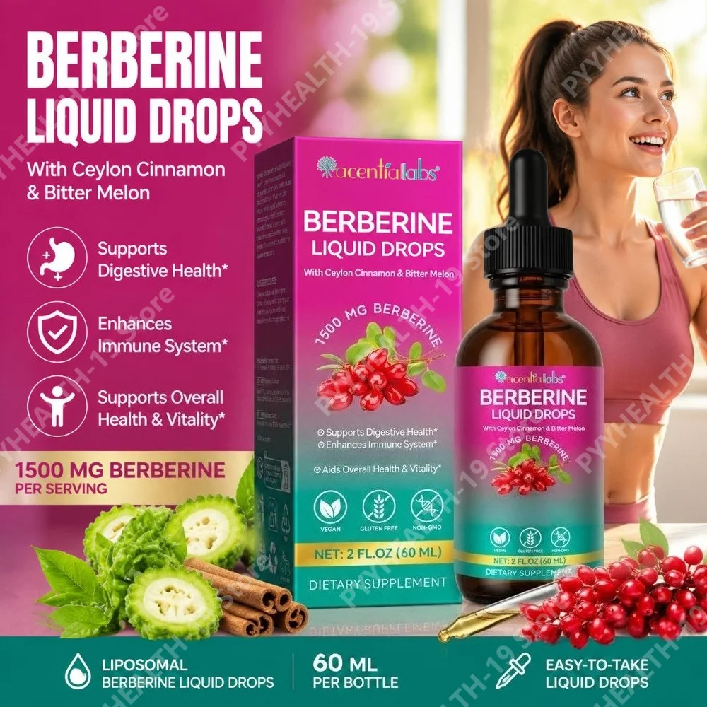 Acentiallabs Berberine Liquid Drops Ceylon Cinnamon Bitter Melon 1500mg For Digestive Immune Wellness Support Adult 60ml