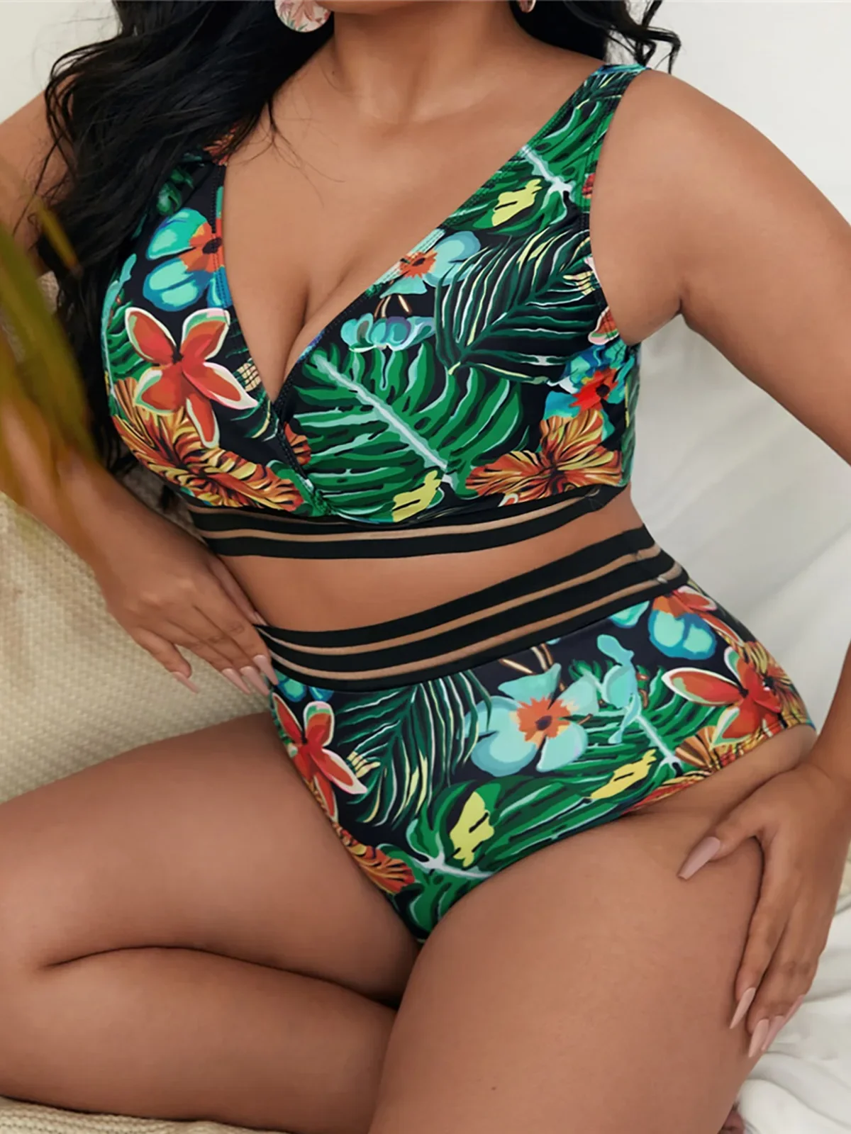 0XL - 4XL New Printed Bikini Plus Size Large Size Swimwear Women Swimsuit Female Two-pieces Bikini set Bather Bathing Suit V3893