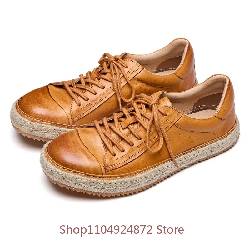 

Designer Casual Outdoor Leather Shoes Men's Derby Flat Bottom Genuine Leather Round Toe Fashion Office Hiking Sport Shoes Man