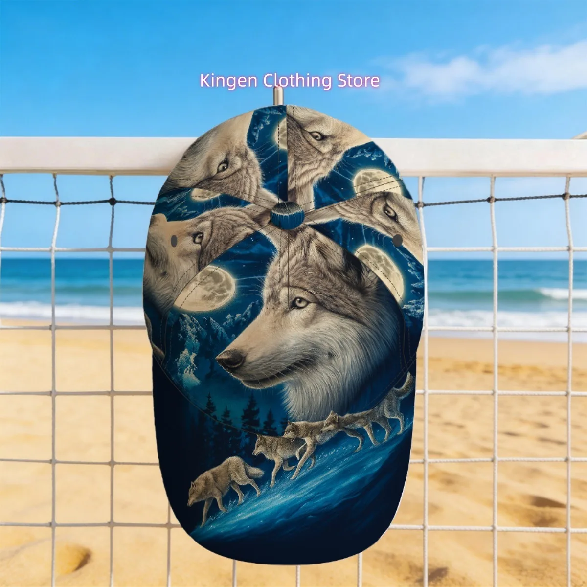 1pc Featuring a Wolf Pack Design on a Moonlit Adventure, This Adjustable Snapback Cap Is an Ideal Lightweight Polyester Duckbill