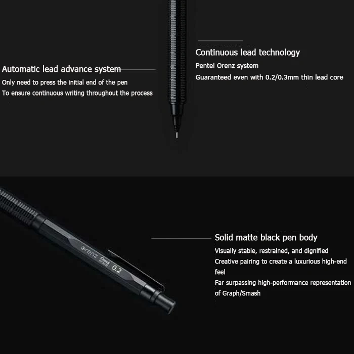 Japonia Pentel Orenznero metalowy ołówek automatyczny niski środek ciężkości 0.2/0.3/0.5MM ołówki do rysowania szkic komiks pióro do szkoły — zdjęcie produktu 3