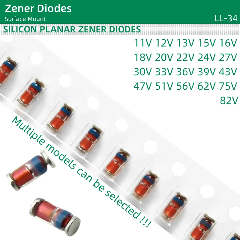 50pcs/lot SMD Zener Diodes LL-34 package ZMM11V 12V 13V 15V 16V 18V 20V 22V 24V 27V 30V 33V 36V 39V 43V 47V 51V 56V 62V 75V 82V