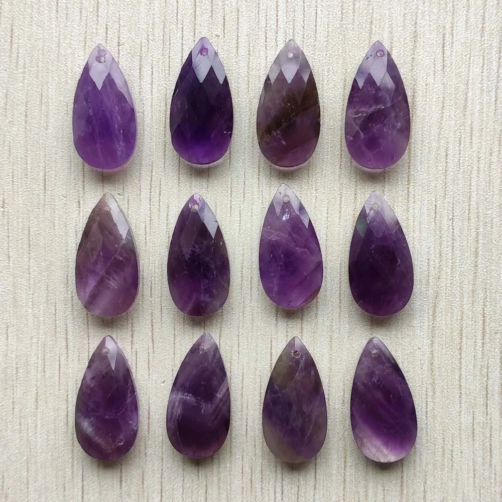 Beautiful Fashion Natural Amethyst Stone Water Drop Charms DIY Jewelry Pendants Making Free Shipping Wholesale 12pcs/Lot