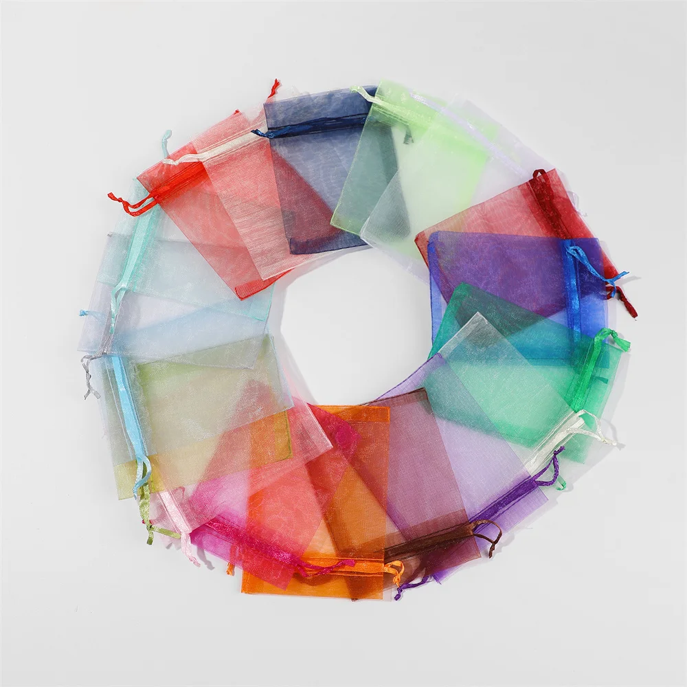 100 قطعة/الوحدة 7x9 9x12 سنتيمتر أكياس الأورجانزا حقيبة مجوهرات حفل زفاف الديكور أكياس Drawable هدية الحقائب تغليف المجوهرات