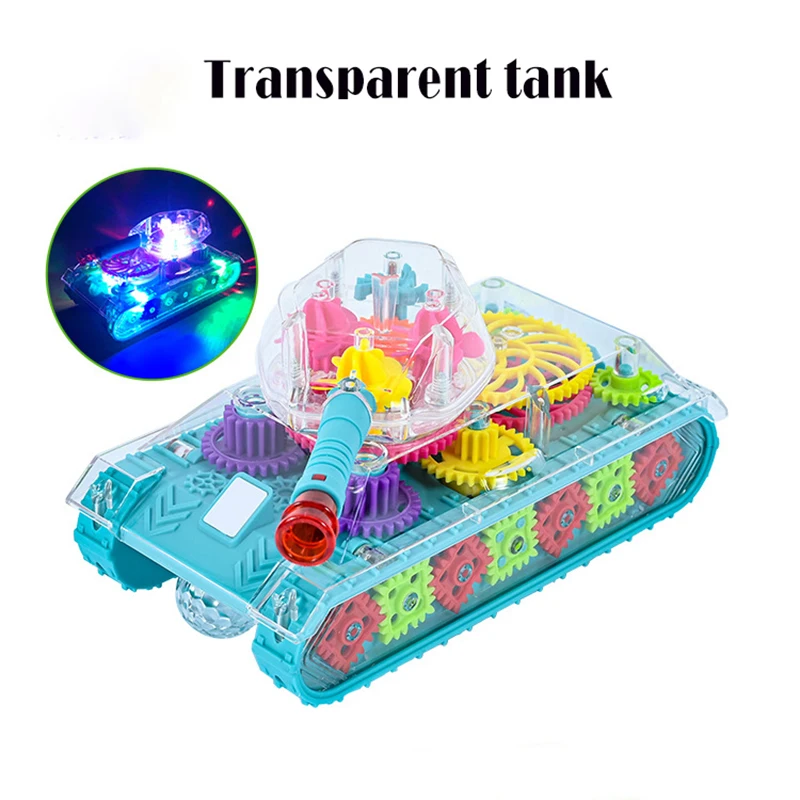 Electronic Transparent Music Tank Car Model Toy Light Military Vehicle Glowing Machine Early Education Funny Toy Gifts For Kids