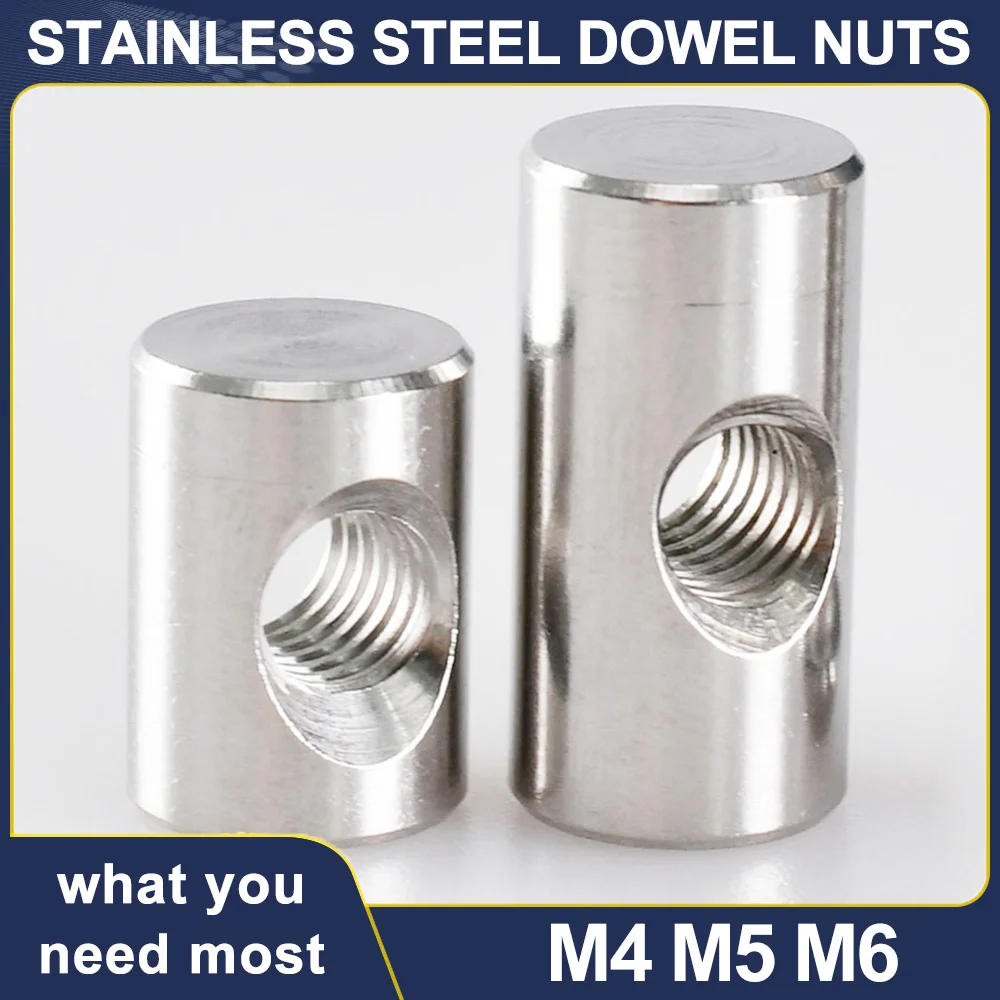 Cross Hole Barrel Nut M4 M5 M6 304 Stainless Steel Bolts Cylindrical Pin Dowel Wood Furniture Embedded Locking Long Nut