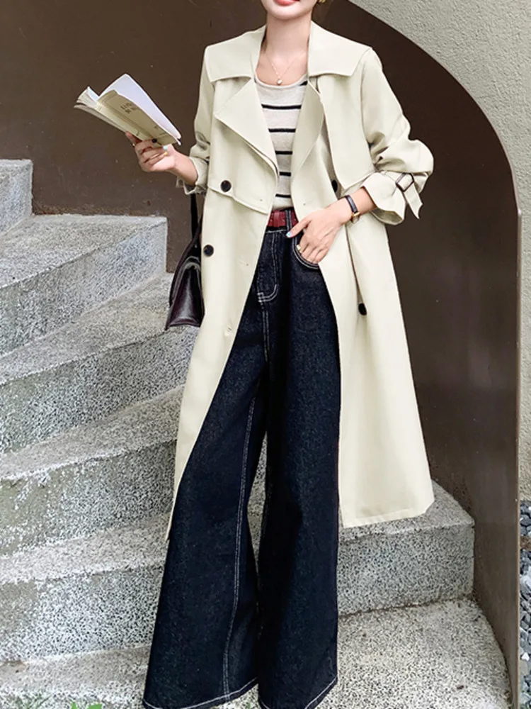 WHTREND 2025 جديد الخريف خندق معطف مزدوج الصدر طويلة الأكمام موضة سترة واقية معاطف مكتب سيدة الملابس WH1574 #4