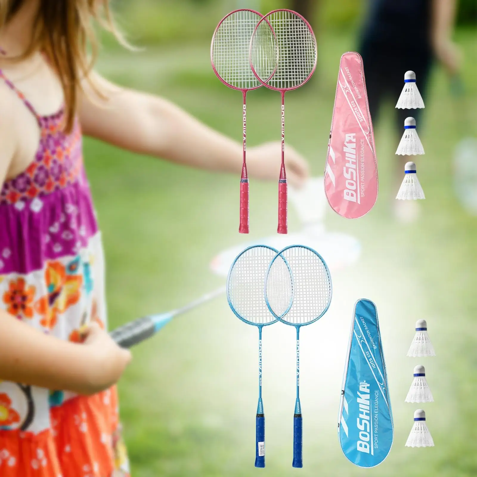 

2x Badminton Racket Set for Athletes Training Competition Double Rackets