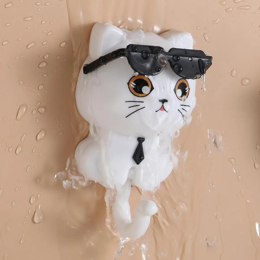 Puh الحرة لطيف مفتاح حامل للجدار القط السنانير الحائط لطيف القط خطاف المفاتيح 2 قطعة القطط الكرتون في النظارات الشمسية الجاذبية هوك لاصق C #2