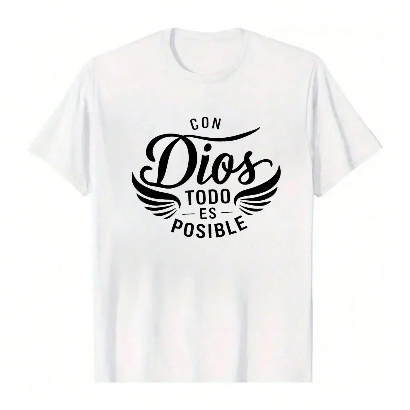 Camiseta de manga corta con cuello redondo de algodón puro Con Dios Todo Es, camiseta gráfica de idioma español inspiradora positiva para verano