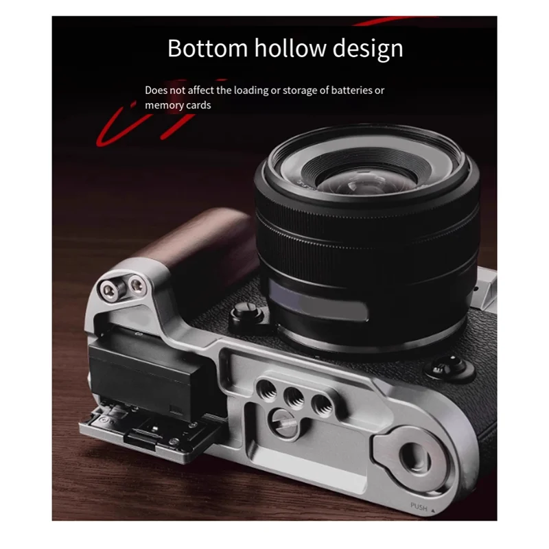 FFYY-para Fujifilm X-T50 Compatible con placa L montaje antideslizante madera ébano nogal soporte de Base de cámara agarre de mano para dedo