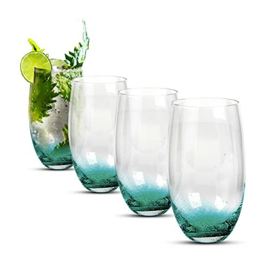 

Impulse Nassau Highball Clear Aqua Set of 4 for Modern Home Decor Elegant Glassware with Transparent and Aqua Tint Design Perfe