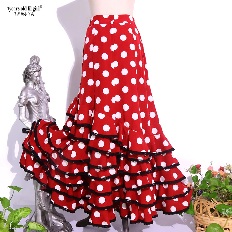 Spanish Flamenco Dance Practice Dress Skirt Multilayer Women Wear -07