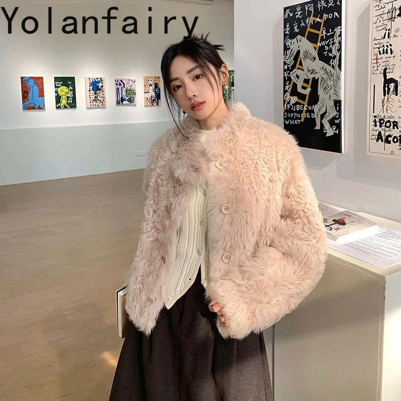 Natural Lamb Fur Jackets for Women 2024 Winter Short Genuine Leather Jacket Standing Collar Korean Style Sheepskin Real Fur Coat