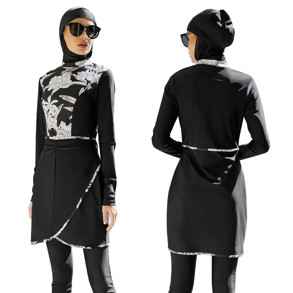 

Burkini Femme Musulmane Maillot De Bain мусульманский купальник женский скромный купальник ислам буркини с принтом купальный костюм 3 шт.