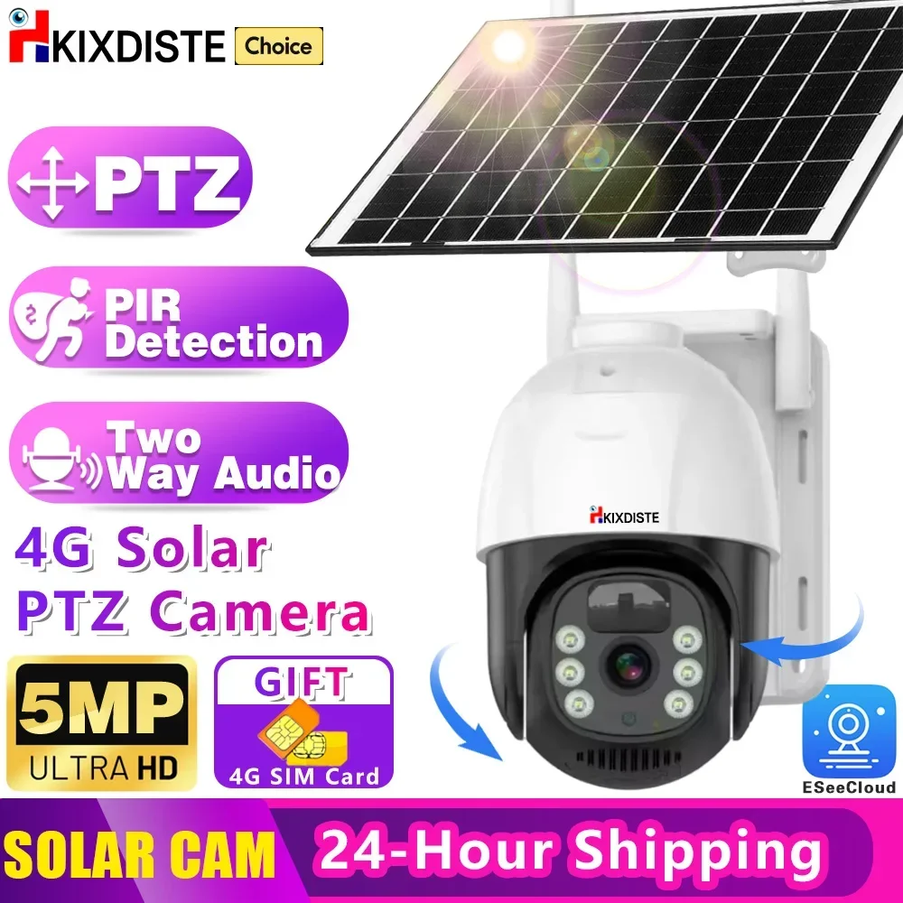 

4G Sim Card Solar Camera WiFi Battery Low Power PIR Human Detection Smart Home Cam Security Protection Outdoor Surveillance 5MP