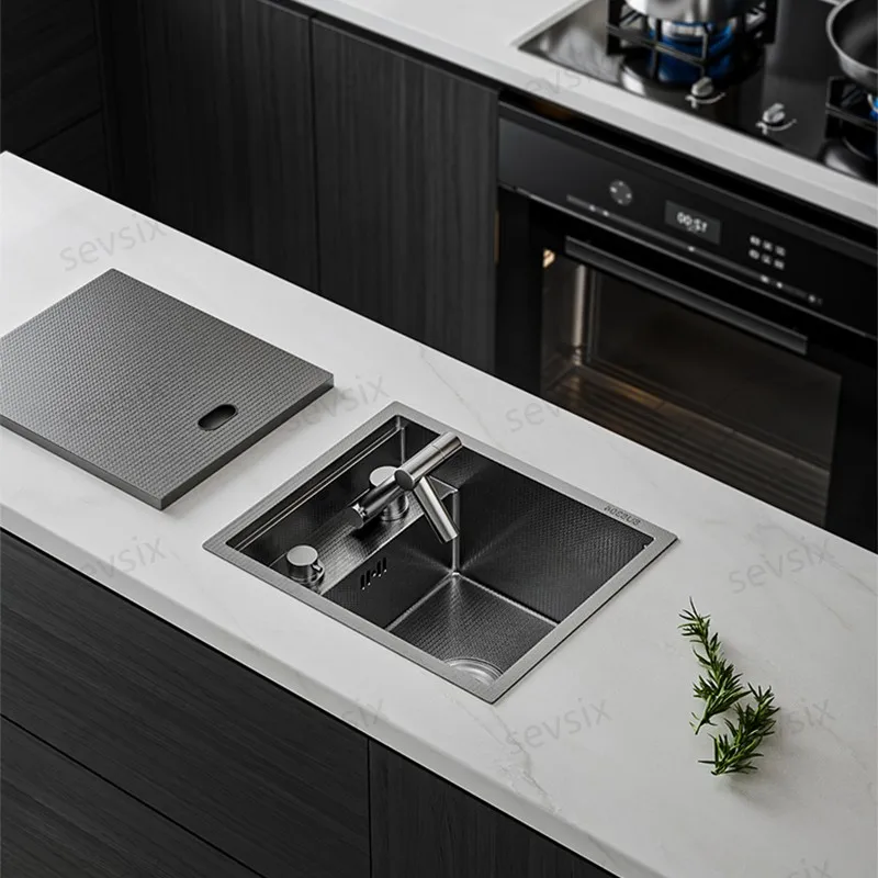 Modern Stainless Steel Black Kitchen Sink with Double Bowl & Drainboard, Easy Clean Design for Efficient Dishwashing
