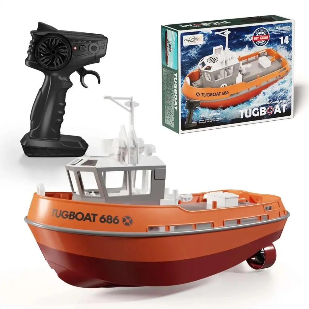 Rc Boat 2.4G 1/72 Powerful Dual Motor Long Range Wireless Electric Remote Control Tugboat Model Baby Toys for Boy Birthday Gift