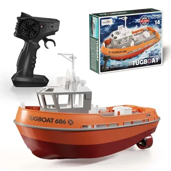 Rc boat 2.4G 1/72 Powerful Dual Motor Long Range Wireless Electric Remote Control Tugboat Model Baby Toys for Boy Birthday Gift