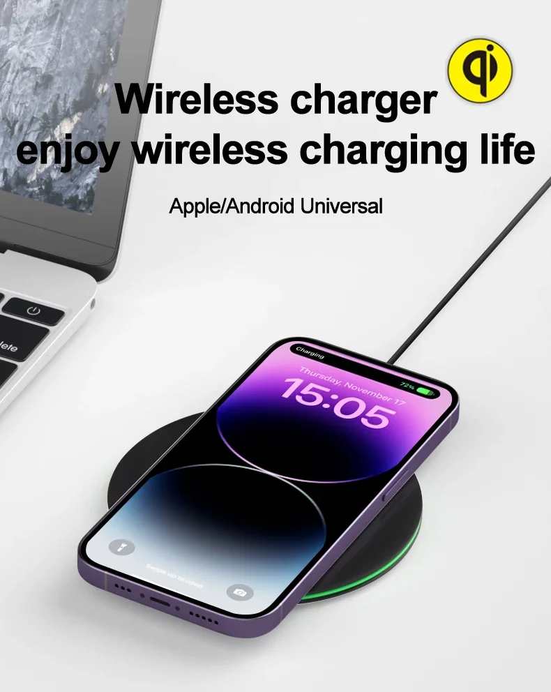 15W Qi Fast Wireless Ladestation Ständer LED für iPhone 16~12 Pro Max Samsung Xiaomi AirPods Pro Ultradünnes Schnellladepad – Detail 1