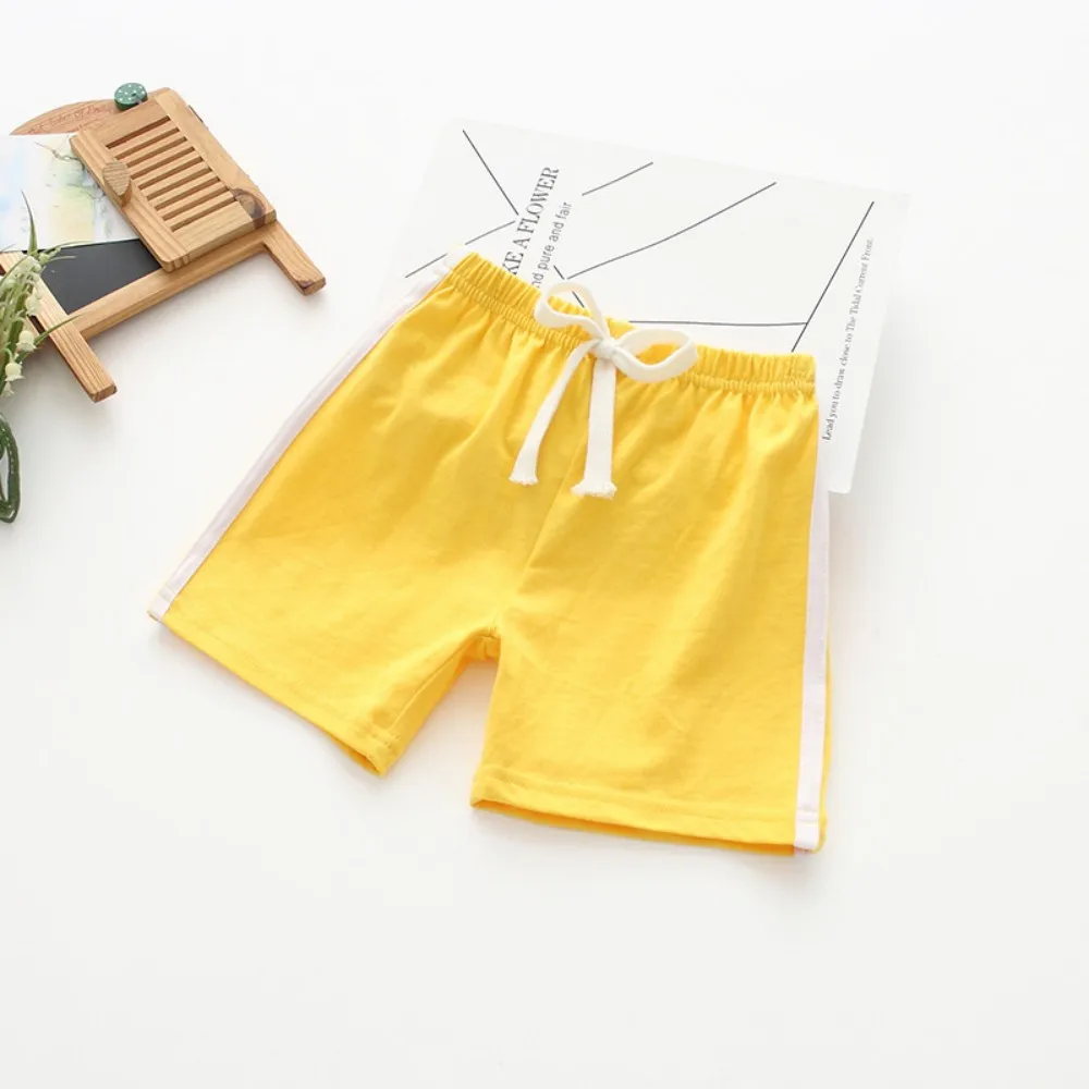 Boys Girls Cotton Shorts Children Casual Sports Shorts With White Stripes Elastic Waist Comfortable Daily Wear Short Pants